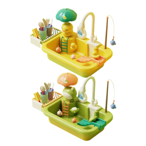 Electric Kitchen Sink Pretend Play Kitchen Toy Set For Kids With Cartoon Design Safe Plastic Dishwashing Sink Toy