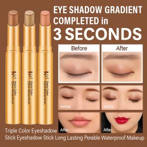 【A Touch of Three Colors】Golden Diamond Three-Color Eyeshadow Stick Sweatproof Long Lasting Three-color Gradient Lazy Shimmer Eyeshadow Pen Stereo Velvet Shimmer Earth Color