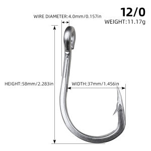 10884 Big Game Saltwater Sea Fishing Circle Hooks Stainless Steel Jigging Jigs Tuna Live Bait Fish Size 2 0-12 0