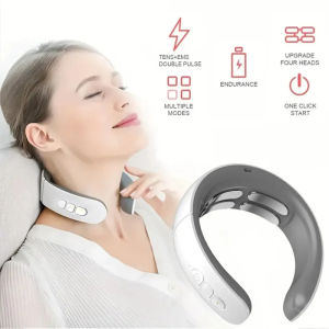 【in stock】TT HAPPY Wireless Smart Neck Massager EMS Wireless Sakit Leher Bahu Cervical Spine Pain Stress Relief Tool Infrared Heat Vibration 4 Heads TENS+ EMS