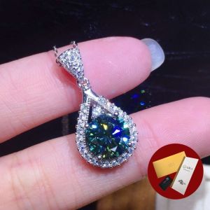 Diamcity (Free Gra Certificate) Penjualan Laris Baru Liontin Kalung Moissanite Hijau Biru 2 Karat Imitasi 925 Perak