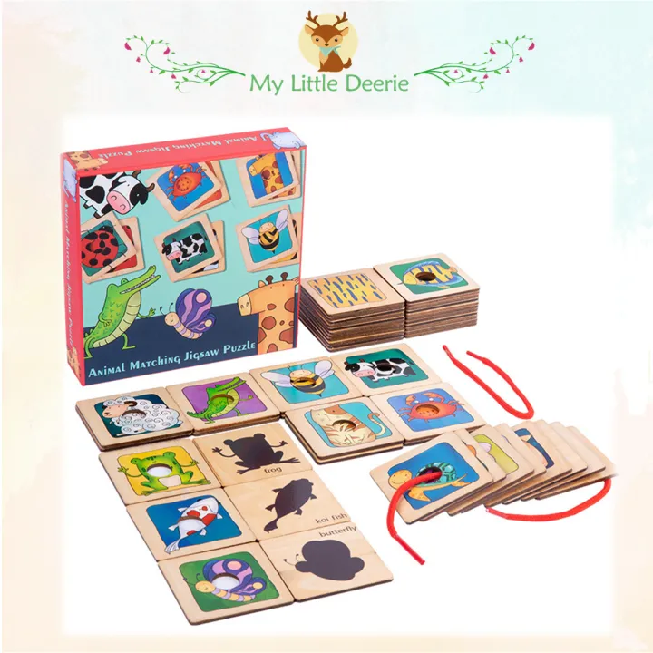 Wooden Animal Matching Jigsaw Puzzle Fine Motor Lacing Threading Early ...