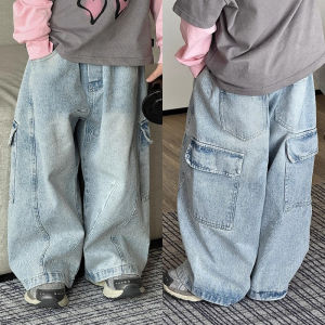 Pants For Kids Boys Super Loose Multi-pocket Cargo Denim Pants Korean Version Wide-leg Pants Casual Joggers