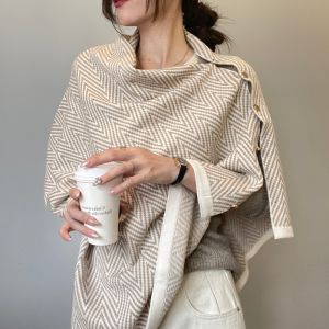 MINUTE có nút Khăn choàng Pashmina Ấm áp Dày Áo vai Không đều Áo len khăn choàng Mùa thu mùa đông