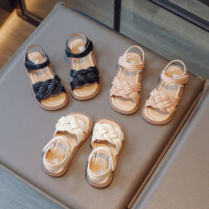 Girls Outer Sandals Summer New Beige Weaving Girls Beach Shoes Black Pink Fashion Anti-slip Brand Designer Kids Sandals I06116