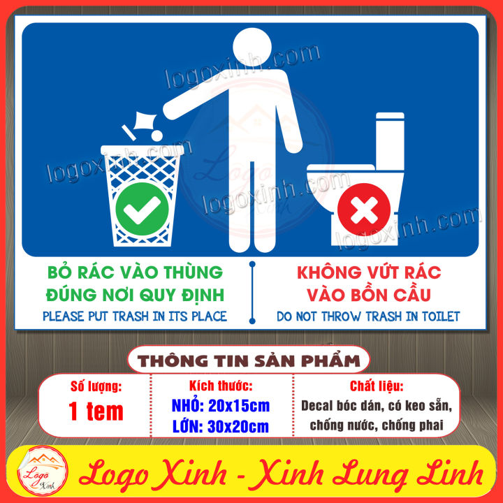 Tem Decal Bỏ Rác Vào Thùng Đúng Nơi Quy Định, Không Vứt Rác Vào Bồn Vệ ...