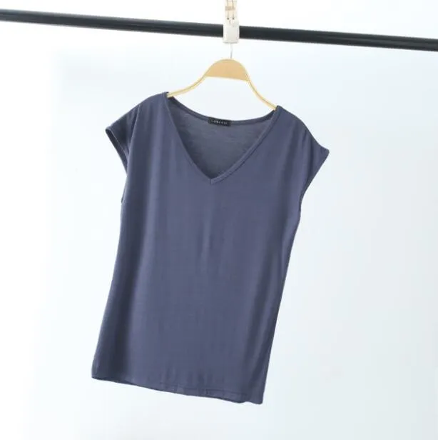 Ruizhijzg Bamboo Fiber T shirts for Women Home Wear Summer Sleeveless Shirt  V-neck Top Plain White Pink Modal Cotton Black Dark Blue Green Ladies Slim 