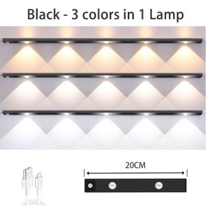 3 Color Dimming Night light Wireless Smart Metal Casing Ultra Slim Motion Sensor Cabinet Spotlight LED Strip USB Rechargeable