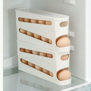 SH Large Capacity Double Layer Egg Storage Box Space Saving Stackable Auto Rolling Egg Dispenser Practical Plastic Sliding Egg Container for Kitchen