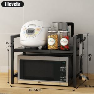 Expandable Adjustable Microwave Oven Rack 1/2‑Tier Kitchen Storage Shelf Utensil Holder for Countertop & Cabinet
