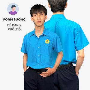 Áo sơ mi Công Đoàn Việt Nam chất vải kate sil màu xanh da trời truyền thống VNO144