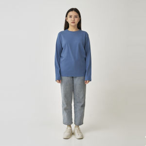 Kaos Polos Wanita Oneck Lengan Panjang Bahan Katun Combed 30s Warna Steel Blue