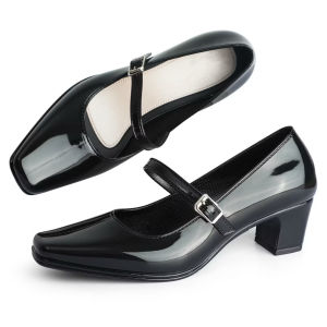 fashion women square head strap heels black shoes office work sandals 647#