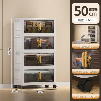 Foldable Storage Cabinet with Wheels Multi Layer Stackable Clothes Organizer Box Almari Baju 2-Door Multifunction Storage Wardrobe
