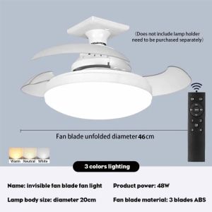 Ceiling Fan with Led Light Control Smart Ceiling Fan Inverter Energy saving Invisible Blade Ceiling Fans for Living room Bedroom Garage E27 Socket Fan