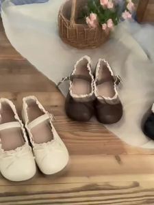 Round-Toe Retro Bow Flat Leather Shoes For Women 2025 New Spring-Summer Style Suitable For Pairing With Skirts Soft-Soled Shoes
