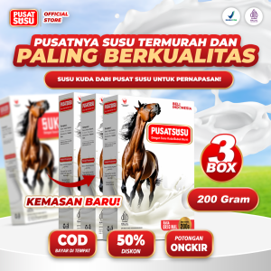 PUSAT SUSU - SUSU KUDA 3 Box Susu Bubuk Kuda Liar Lombok Original Kolostrum 200 Gram