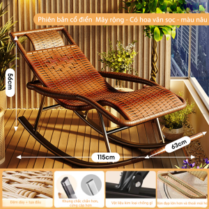 BMZAR ghế lười mây Thư Giãn Ghế Bập Bênh Đôi Có Gác Chân Ghế Sofa Lười Khung ThếpNghề mây tre đan