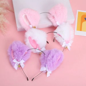 Cute Cat Ear Cosplay Hair Hoop with Small-bell&Bowknot Woman Teens Headband for Live Broadcast Carnivals Hairband