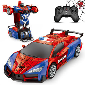 I know One-Click Transforming Spider Racing Car Robot - Simulated Police Car with Lights and Sounds for Kids