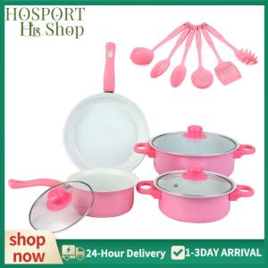 【HPS】 12-Piece Non-Stick Cookware Set Cooking Pot with Lid Milk Pot Maifan Stone Frying Pan Cooking Pot Set for All Hob