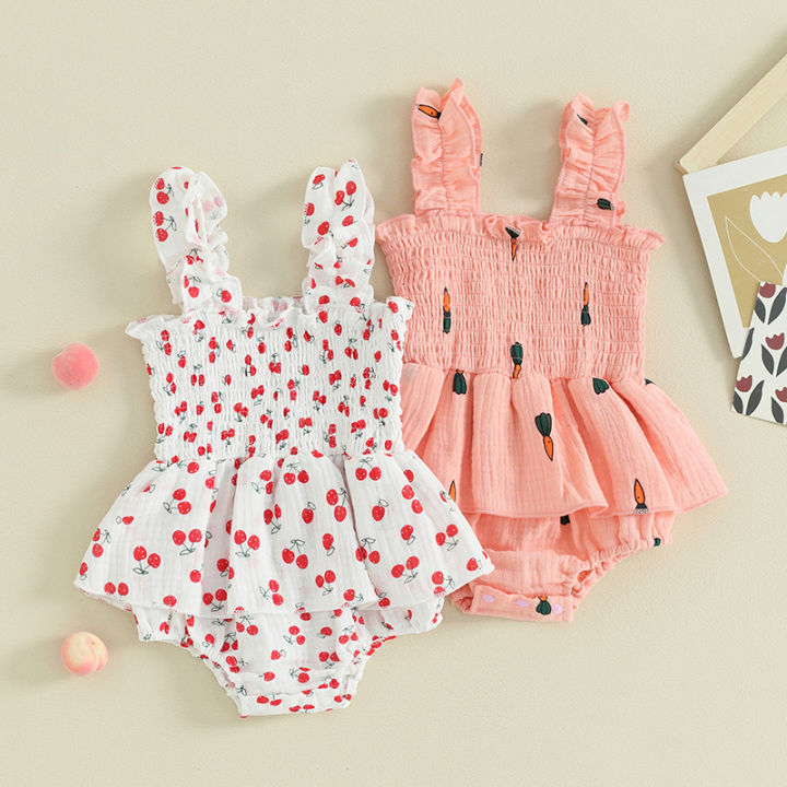 【beautywoo】Baby Girl Sleeveless Romper Dress Square Neck