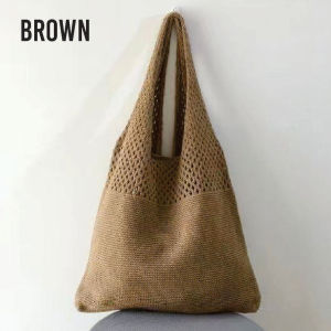 LL Beg Tote Tenun Gaya Vintaj Kait Jaring Klasik Retro Weave Shoulder Bag Women Aesthetic Hand-woven Style Shopping Bags for Groceries 流行款
