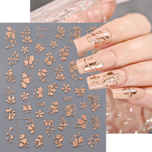 ZEEMIN 3D Rose Gold Pendant Bow Nail Sticker Cross Star Heart Bohemian Flowers Nail Decals 12 Style French Slider Sticker Nail Supplies