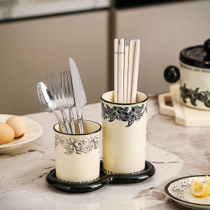 Ceramic Chopsticks Drain Tube Household High-end New Table Chopsticks Cage Storage Box Advanced Sense Spoon Chopsticks Tube
