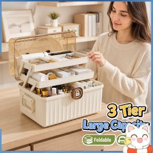Happy Everyday.me 3 Tier Foldable Multipurpose Storage Box Portable Large Capacity Durable Pp Plastic Organizer For Medicine Sewing Craft Stationery Cosmetic