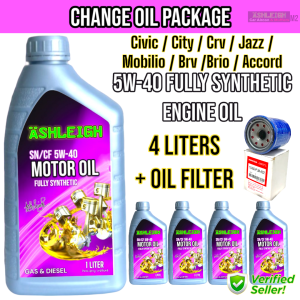 5w-40 Fully Synthetic Engine Oil 4L with Oil Filter Honda Civic / City / Crv / Jazz / Mobilio / Brio / Accord / Brv 15400-PLM-A02 M2 5w40