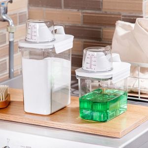 Laundry Detergent Powder Container 1PCS 1.1L Household Storage Detergent Box Food Storage Containers Laundry with Lid and Handle Measuring Cup Tank Moisture-proof Storage Plastic Bottle Bucket For Laundry Storage