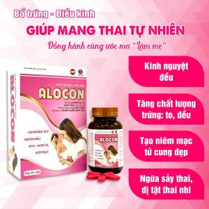 Viên uống tăng khả năng thụ thai Alocon nữ Vạn Tam hộp 30 viên giúp điều hòa kinh nguyệt khỏe buồng trứng dễ mang thai tự nhiên