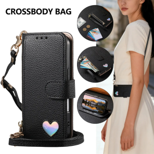 Flip Wallet Case for Xiaomi POCO F8 F7 X7 M7 Pro Ultra F6 F5 X6 5G Leather Shining Love Zipper Phone Card Slots Fashion Long Strap Cover