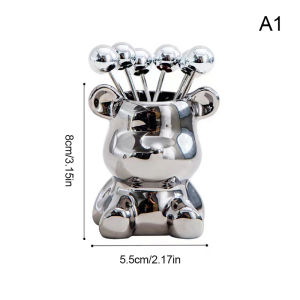 Christmas gift 【AYLMER】 6pcs Stainless Steel Dessert Forks With Storage Jar Cute Bear Utensils For Party Tasting Dessert Fruit Pickle Fruit Salad