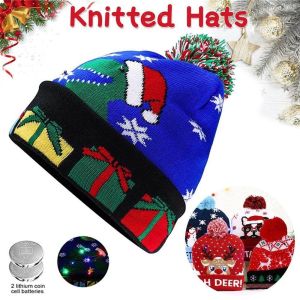 FLYING Warm LED Christmas Hats Colorful Santa Year Cap Winter Xmas Glow Knitted Hats Christmas Party