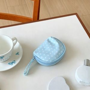 MARGETT Polyester Polka Dot Makeup Bag Checkered Light Blue Travel Toiletry Storage Bag Simple Multi Size Cosmetic Pouch Daily Use