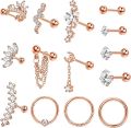 Jstyle 14Pcs Stainless Steel Stud Earrings Set for Women Men Star Moon Snake 16G Cartilage Earrings Set Hypollergenic Screw Back Earrings Helix Piercing Jewelry. 