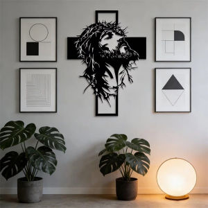 Allieuka Wall Hanging Iron Cross Jesus Crucifix Metal Statue for Bedroom Office Living Room