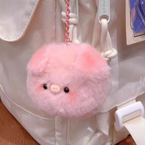 1pc Creative Pink Pig Head Plush Doll Bag Charm Plush Keychain Girls Friends Couple Gift Bag Decor Accessories