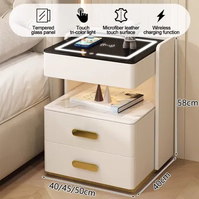 Smart bedside table Multifunctional bedroom bedside table with smart induction light wireless charging USB charging three-color light Light luxury modern