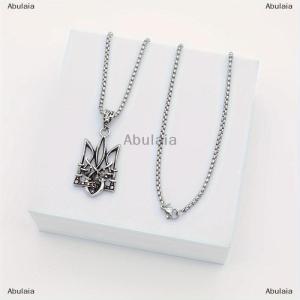 [COD] Abulaia Retro Neptune Poseidon Trident Necklace Ukraine National Emblem Pendant Mens Fashion Cool Trendy Jewelry Accessories