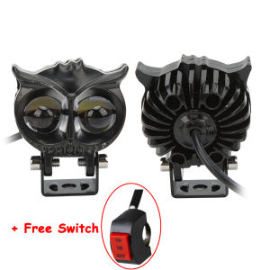 2pc mini owl driving light motorcycle led high low beam dual color 6000k white yellow super bright