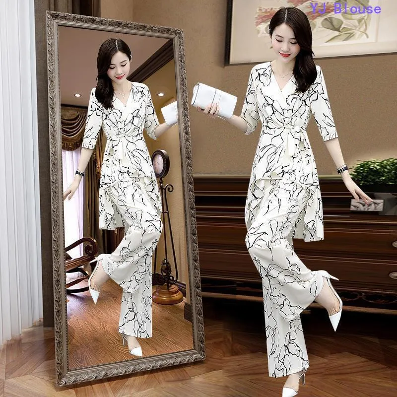 Printed Two Piece Plus Size Trouser Suits With Elegant High Waist