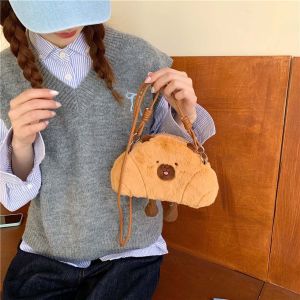 CRNGW Large Capacity Bread Capybara Shoulder Bag Cute Lightweight Plush Croissant Crossbody Bag Creative Soft Creative Cartoon Pouch Girls
