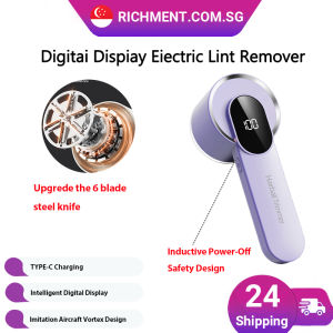 【✅SG Brand】RICHMENT Electric Hair Ball Trimmer Fabric Lint Remover 6-Blade Stainless Steel Cutter LCD Battery Display Type-C Charging Low Noise Safe Mesh Design for Clothes Sofa & Bedding