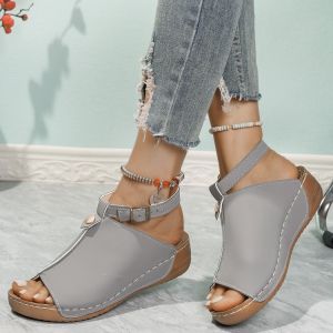 2025 Spring/Summer New WomenS Sandals Comfortable Wedge Heel Thick Sole Simple Single-Strap Buckle Sandals
