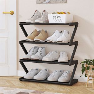 J2UQR3 Black/White/Pink Doorway Shoe Rack Plastic Z-Shaped Shoe Storage Rack Practical Assembled Shoe Stand Home