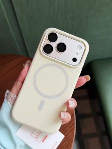 Magnetic Solid Color Liquid Silicone for MagSafe Phone Case For iphone 17Pro Max 17Pro 17 Orange Wireless Charging Soft Cover