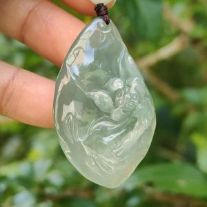Quality Semi Icy Full Oil Green Natural Type A Jadeite Jade Pendant Necklace crafted with Lotus certificate included weigh 12.07 grams measurement 41.3 * 27 * 11 mm (pendant182)